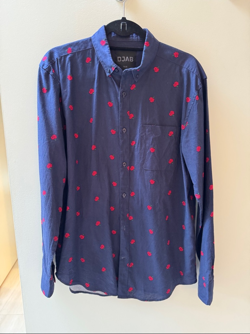 DJAB Navy Button-Down Shirt with Red Rose print